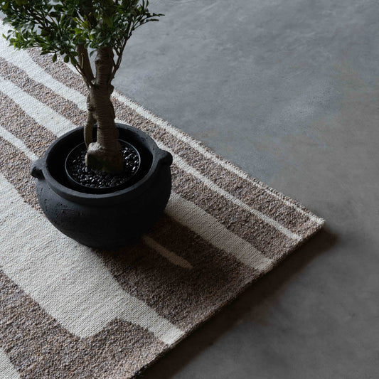 Brown Handcrafted Beige and Brown Wool Rug -101 Rug