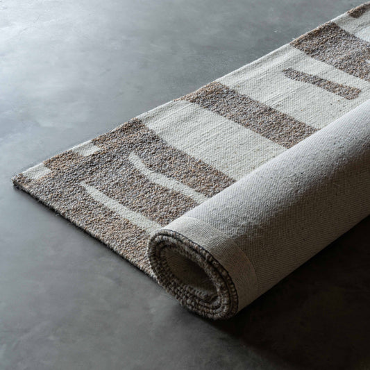 Brown Handcrafted Beige and Brown Wool Rug -101 Rug